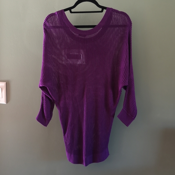 Slinky Sheer Knit Stretchy Slouchy 3/4 Sleeve Sweater Sz M Ricki's Purple. - Picture 6 of 7